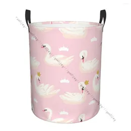 Laundry Bags Bathroom Organiser Cute White Swans And Crowns Folding Hamper Basket Laundri Bag For Dirty Clothes Home Storage