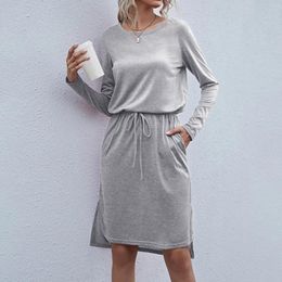 Casual Dresses Cotton Comfortable Work Dress Long Sleeve Midi With Pockets Womens Hide Belly Elegant And Pretty Women'S