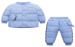 Kids Down Sets 2pcs Down Jackets and Pants Suits Thickened Warm Winter Toddlers Wear Solid Blue Children Down Coats Set G1023245n5455798