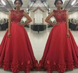 Dresses Gorgeous Red Sheer Applique Beads Prom Dresses 2017 Sleeveless A Line Rose Petals Floor Length Evening Gowns South African Party D