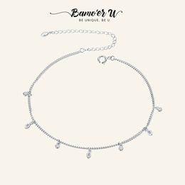 925 Sterling Silver Minimalism Tassel Chain Anklet for Women Bracelet Foot Fine Jewelry SCT018 240408