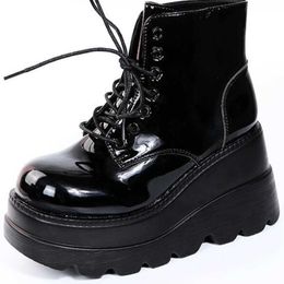 HBP Non-Brand Dropshipping Custom Fashion Design Black Gothic Style Boots Women Shoes Platform Wedges Casual Ankle Boots