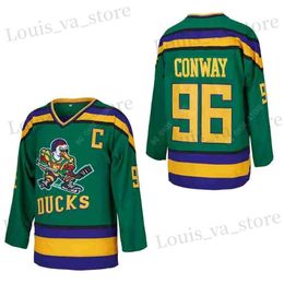 Men's T-Shirts Ice Hockey Jersey Mighty Ducks 99 BANKS 96 CONWAY 66 BOMBAY Sewing Embroidery Outdoor Sportswear Jerseys Grn Black 2023 New T240408