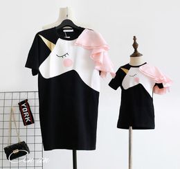 Mommy and Me Tshirt Dresses Mum Mom Girls Mother Daughter Clothes Unicorn Print Pink Family Matching Outfits Lady Kids Dress4670291