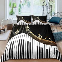 Bedding Sets Piano Pattern Duvet Cover Microfiber Classic Music Themed 2/3Pcs Set Musical Geometric Stripe King Quilt