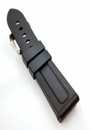 24mm High Quality Fashion Black Silicone Rubber Band 22mm Silvery Steel Screw Tang Buckle Strap for PAM PAM 111221x4898354