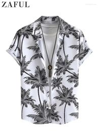 Men's Casual Shirts ZAFUL Hawaiian For Men Tropical Coconut Tree Print Short Sleeve Shirt Summer Beach Button Vacation Tops Z5037732