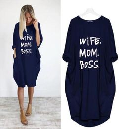 Summer Women Letter Printed Dresses Fashion Crew Neck Panelled Ladies Dresses Casual Loose Long Sleeve Apparel Plus Size S5XL794961107132