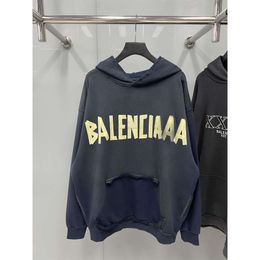 classic loose designer hoodie balencigs Fashion Hoodies Hoody Mens Sweaters High Quality 23SS B Home High Quality Yellow Tape Printed OS Loose Fit Worn WGM8 7GCX