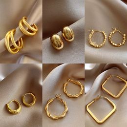 2024 Designer Hong Kong style fashionable gold-plated earrings for women with a high-end feel, geometric ring earrings, versatile exaggerated commuter earrings