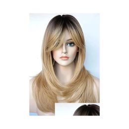 Cosplay -Perücken wahnsinnig w lange natürliche Wellen für Frauen Ombre braun gemischte farbhärmefeste Haarsynthetik 240327 Drop -Lieferung prod ot9cf
