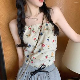 Women's Tanks Sexy Floral Bow Strap Vest Fashion Wrap Chest Slim Tube Top Polyester Crop Tank Tops