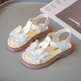 Slipper Toddler Girls Sweet T-strap Bowknot Sandals Beach Shoes Kids Princess Sandals 6-15 Years Flats Summer Baby Sandals for Girls 240408