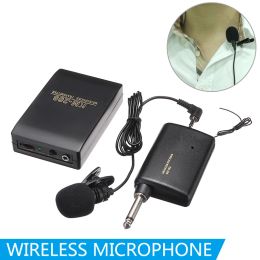 Microphones New Wireless Mic FM Transmitter Black Clip On Microphone System Set Audio Voice 20m Distance Lapel Receiver Accessories