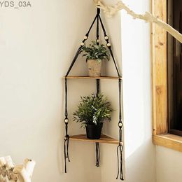 Other Home Decor Corner frame Macrame triangular wall decoration Bohemian home plant pendant lamp holder living room gift yq240408