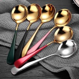 Spoons Stainless Steel Thickened Double Colour Spoon Creative Ice Cream Dessert Round Head Kitchen Supplies