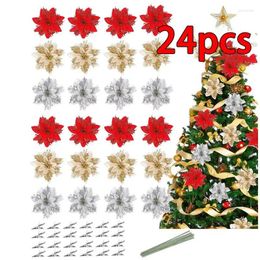 Decorative Flowers 24 Pieces Of Shiny Artificial Christmas Simulation Flower Tree Hanging Garland Accessories
