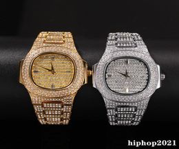 Full Diamond Iced Out Watch New Fashion Hip Hop Punk Gold Silver Mens Watch Calendar Quartz Watch Gift7147259