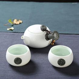 Teaware Sets Ceramic Chinese Kungfu Tea Side Handle Teapot & Teacups Mini Travel Set 3 Pcs