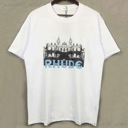 Mens T-shirts Rhude T-shirt Castle Coconut Tree Windowsill Scenic Casual Loose Breathable Short Sleeve t Shirt Men Women Couples Top Tee 230816 Optimal 303