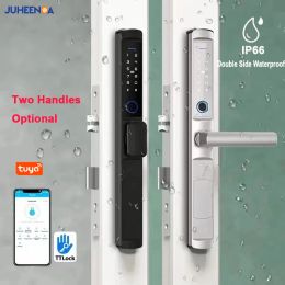 Lock Double Side Waterproof IP66 Dustproof Tuya Wifi Fingerprint Sliding Smart Lock RFID Card Code TTlock APP Aluminium Door Locks