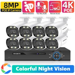 System HKIXDISTE H.265 8CH 4K POE NVR 8MP CCTV System Two Way Audio AI IP Camera IR Outdoor Waterproof Video Security Surveillance Set