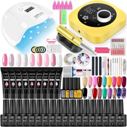 Dryers Nail Kit Acrylic Nail Set Semi Permanent Extension Poly Nail Gel Set with Uv Lamp Nail Dryers & Nail Drill Hine Nail Tool Set