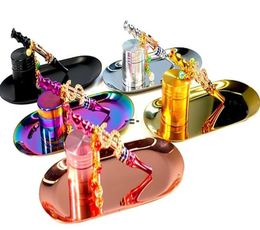 new launched smoking set metal herb grinder rainbow rolling tray bling blunt holder RRA119099341097