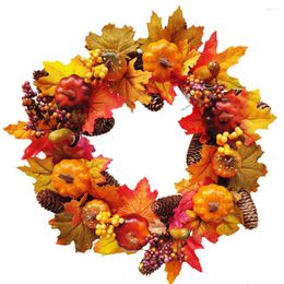 Decorative Flowers Artificial Simulation Wreath Pumpkin Pine Cone Door Cloth Rattan Material Christmas Thanksgiving Autumn Home Decoration