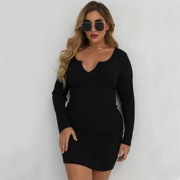 Casual Dresses Cross-border Europe And The United States Large Size Women's Thread Long Sleeve Pure Sexy Knitted Skirt Slim-fit Fanny Pack