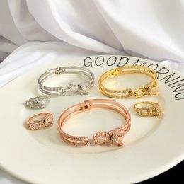 Bangle Bracelets Cuff Gold/White Gold Plated Full ZirconLeopard Letter Stamps lock Bracelet Ring Jewelries Letter wedding gift factory wholesale With Free dust bag