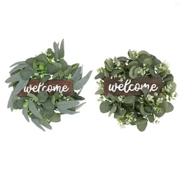 Decorative Flowers Welcome Wreath Sign For Farmhouse Decor Hanging With Premium Greenery-Welcome Home Housewarming Holiday Decoration