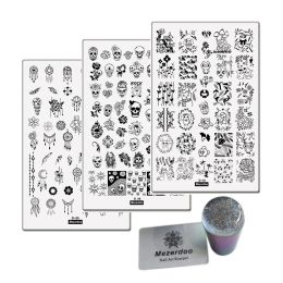 Lipstick 3pcs Cute Animal Skull Dreamcatcher Thems Nail Art Templates + 1 Starry Holographic Transparent Nail Stamping Stamp Scraper Set