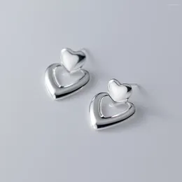 Dangle Earrings 925 Sterling Silver Love Heart For Women Girl Smooth Geometric Hollow Out Design Jewelry Party Gift Drop