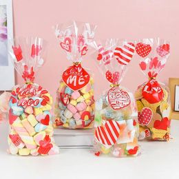 Gift Wrap 50pcs Valentines Bags Romantic Love Heart Plastic Cookie Candy Bag Wedding Birthday Party Valentine's Day Decor