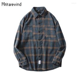 Men's Casual Shirts Japanese Style Plaid For Men Spring Autumn Daily Causal Vintage Shirt Pure Cotton Long Sleeve Brushed Loose Tops