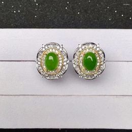 Stud Earrings Chinese Green Jade For Daily Wear 6mm 8mm Natural Solid 925 Silver Jewellery