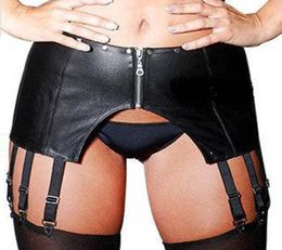 Faux Leather Front Zipper Garter 2017 New Black Sexy Metal Clips Garter Gothic Sexy Lingerie Latex Fetish Body Cincher Whole6486647