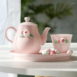 Teaware Sets Handmade Flower Tea Set Rose Ceramic Cup Pot Household Pink Porcelain Teacup Small Teapot Chinese