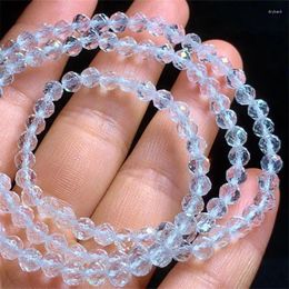 Link Bracelets 15MM Natural Clear Quartz Faceted Triple Circle Bracelet Smooth Gemstone Reiki Healing Jewelry Energy Crystal Holiday Gift