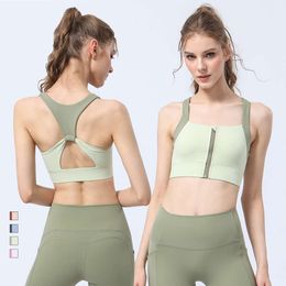 Lu Lu Yoga Bra Women Sport Contrasting Colors Front Zipper Fiess Bra Cross Back High Support Running Training Top Lemon Vest Summer Tops