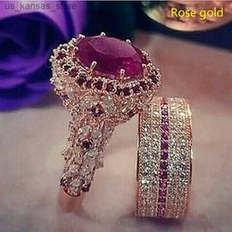 Cluster Rings Fashion Luxury Princess Ring Set Cubic Zircon Bridal Wedding Elegant Ring Female Couple Wedding Jewelry Accessories240408