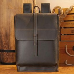 Backpack 2024 Arrivals Vintage Fashion 14 Inch Computer Bag Men's Leather Schoolbag Middle School Students Ins