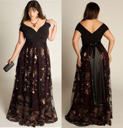 2019 barato plus size baile vestidos mangas Aline fora do ombro lantejoulas formais de piso Aplique a ocasião especial Gow1918322