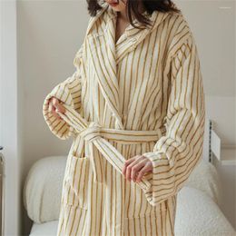 Towel Simple Pinstripe Matching Colour Hooded Loose Bathrobe El Home Adult Long Cotton Couples Robe For Four Seasons