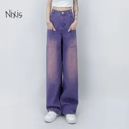 Women's Jeans High Street Cargo For Women Oversized Baggy Wide Leg Pants Purple Denim Trousers Fashion Streetwear Y2k Female Clothing