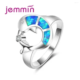 Cluster Rings Fine Cute Dolphin Shape 925 Sterling Silver Opal For Children Girls Birthday Gift Austrian Crystal Anillos Bague