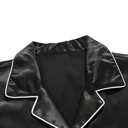 Шелковая атласная атласная атласная паджама 2PCS Nightwear Овергающий воротник с длинным рукавом кнопку сной PJ Set Loungewear 240402