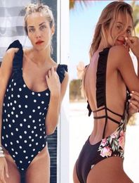 2019 Sexy One Piece Swimsuit Ruffle Bathing Suits Solid Swimwear Backless Female Bodysuit Beach wear Retro Woman Bikinis19616331623825