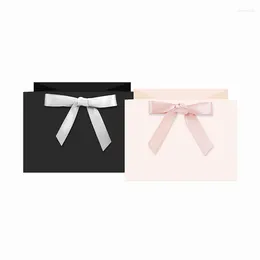 Gift Wrap 500pcs/Customized Logo Clothing Shopping Packing Paper Bags Reusable Tote Handle Bag With Bowknot